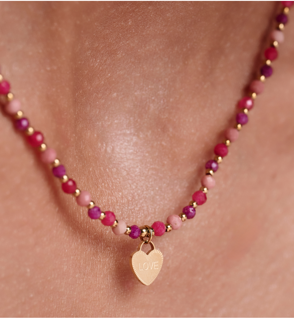 Zestaw biżuterii z różowych kamieni z zawieszkami ZN0179