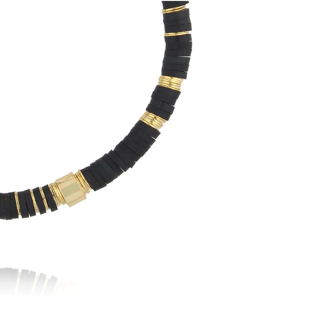 Bransoletka z czarnych koralików ze złotymi akcentami BSC2399