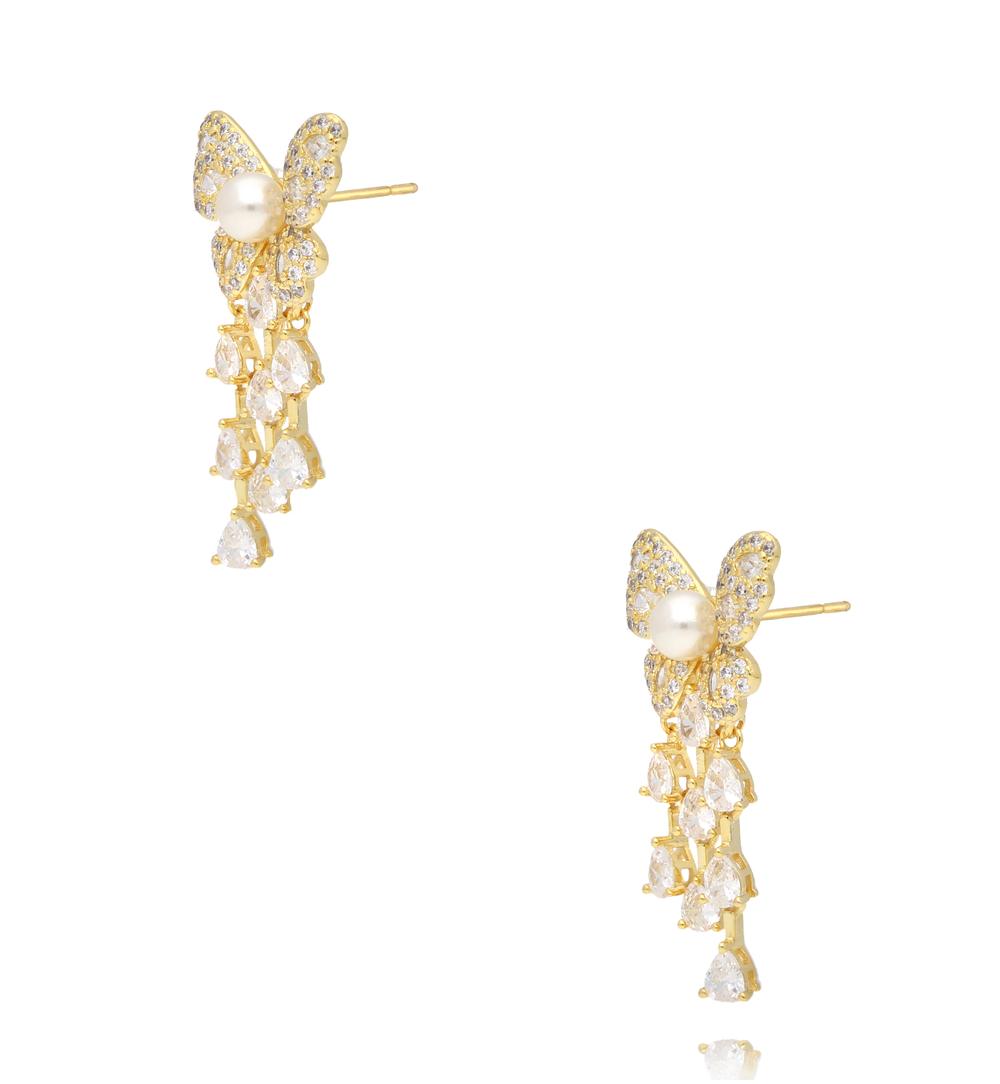 Kolczyki motyle z perłą i kaskadą kryształków KSS2243
