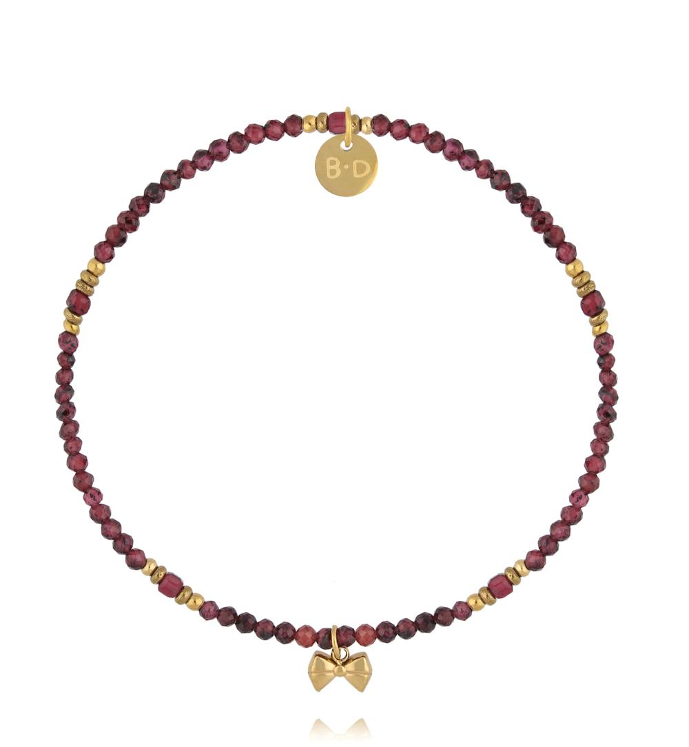 Bransoletka z naturalnego granatu i złoconą kokardką BTW3535