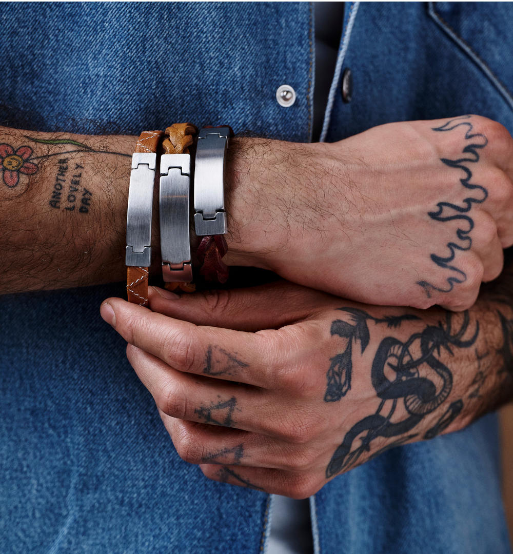 Bransoletka męska brązowa skórzana BMITC0965