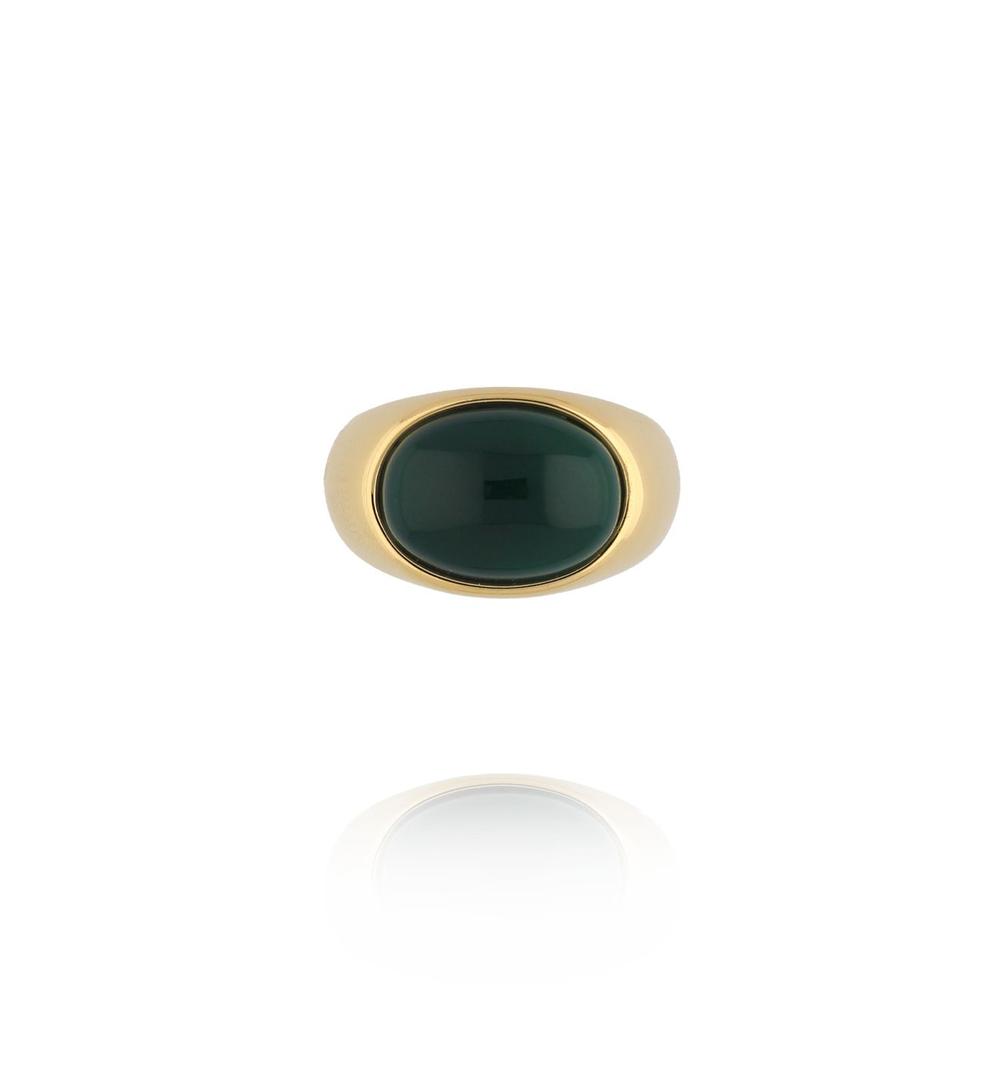 Pierścionek złoty z zielonym agatem PSA1099