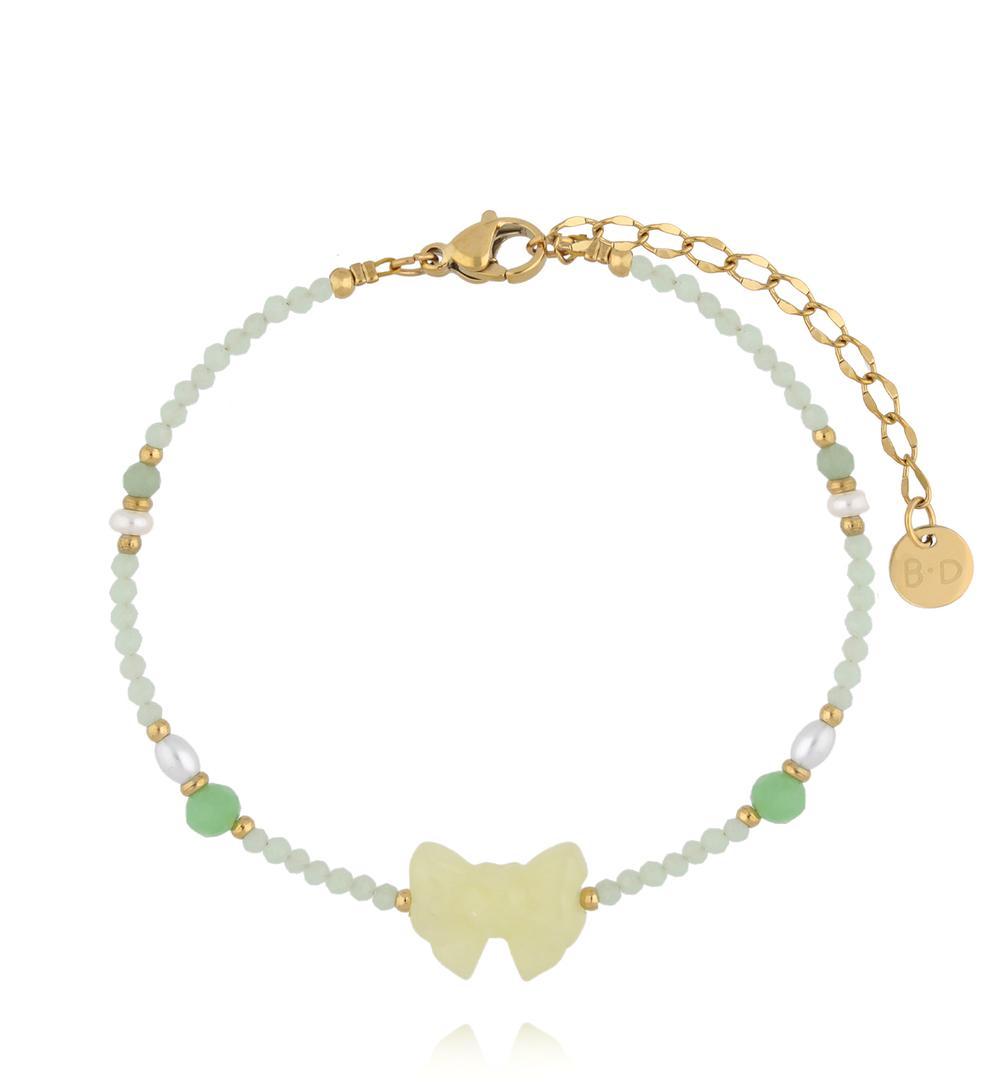 Bransoletka z zielonymi jadeitami i kokardką BPA0603