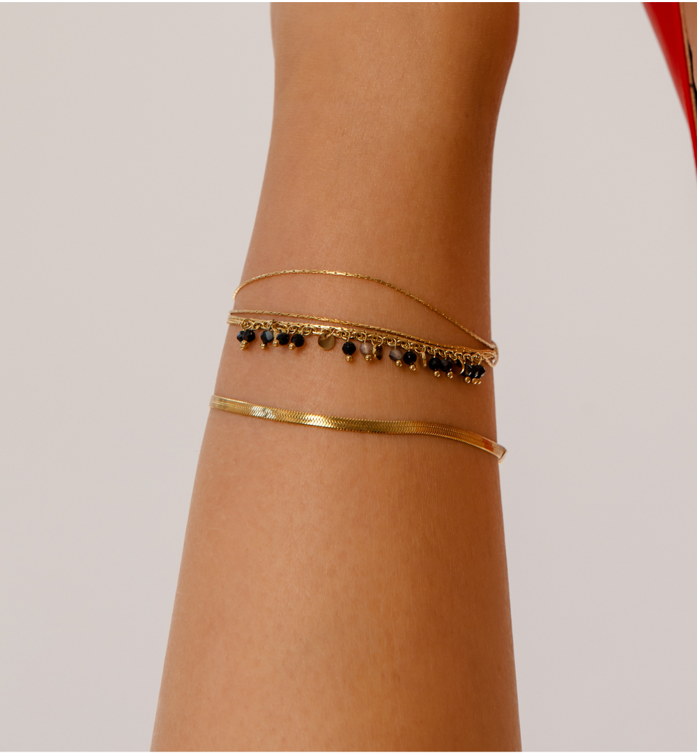Bransoletka na nogę z czarnymi agatami Paradise Jewels BNPA0017