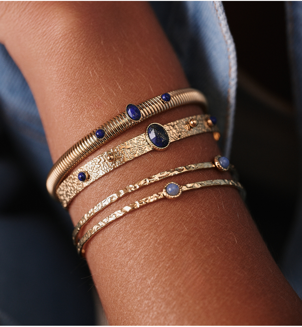 Bransoletka otwarta złocona z lapisami BEA0017