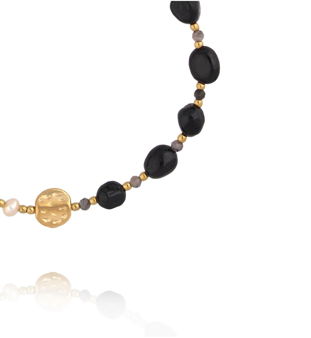 Bransoletka z czarnymi agatami i labradorytami BEA0090