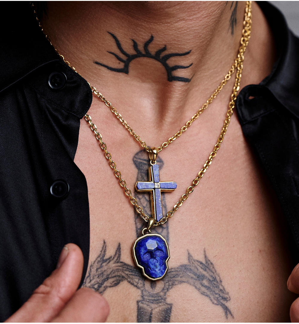 Naszyjnik z krzyżem i lapisem lazuli NMITC0199