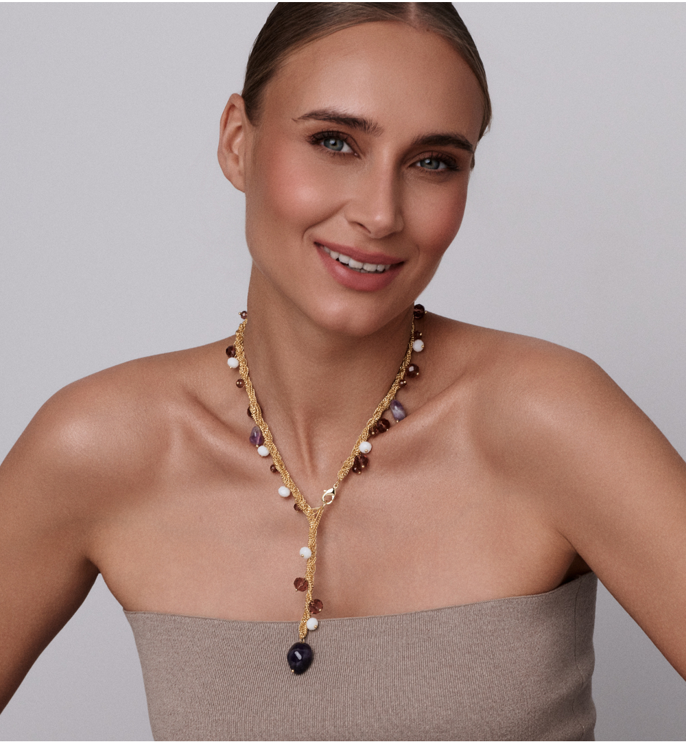 Naszyjnik złoty z ametystami NS0428