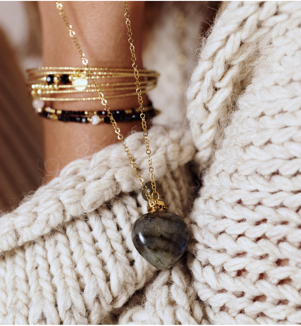 Naszyjnik z perfumetką z labradorytu NLB0361