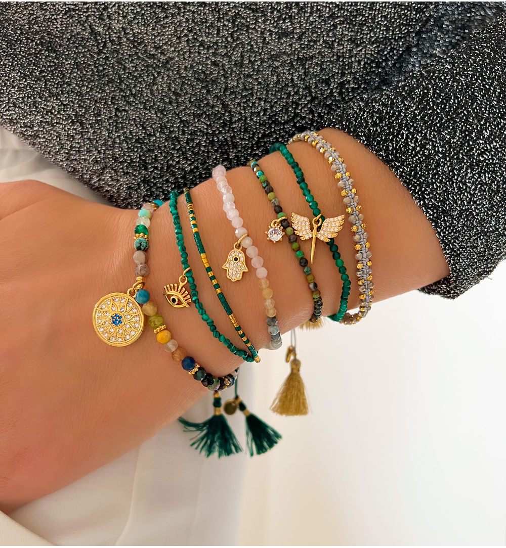 Bransoletka z kamieniami naturalnymi i złota zawieszką Vivid Story BTW1292