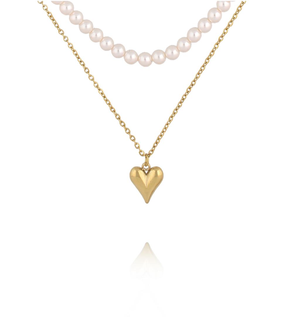 Naszyjnik z perłami i serduszkiem złoty NSY0703