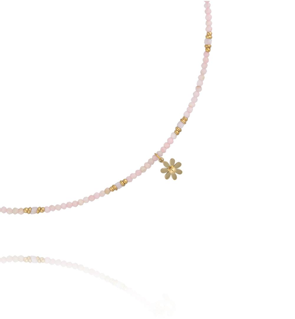 Naszyjnik z różowym opalem i zawieszką kwiatka NTW1630