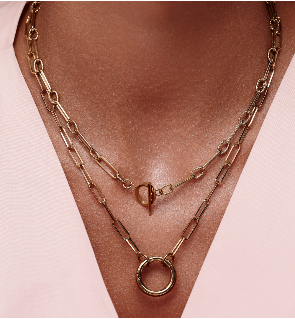 Zestaw złotych naszyjników z ogniwami i detalem typu toggle ZN0138