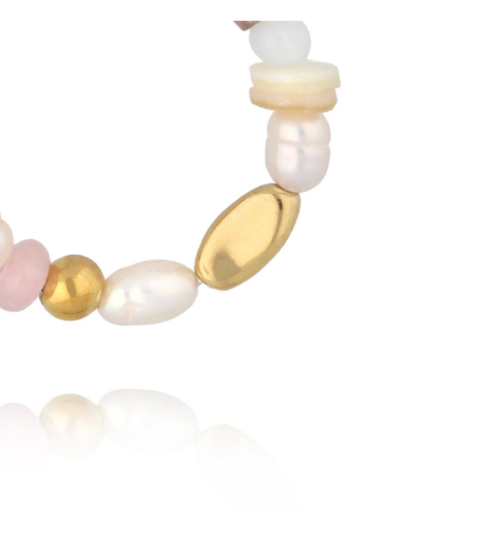 Pierścionek pastelowy z perełką i naturalnymi kamieniami PSC0778