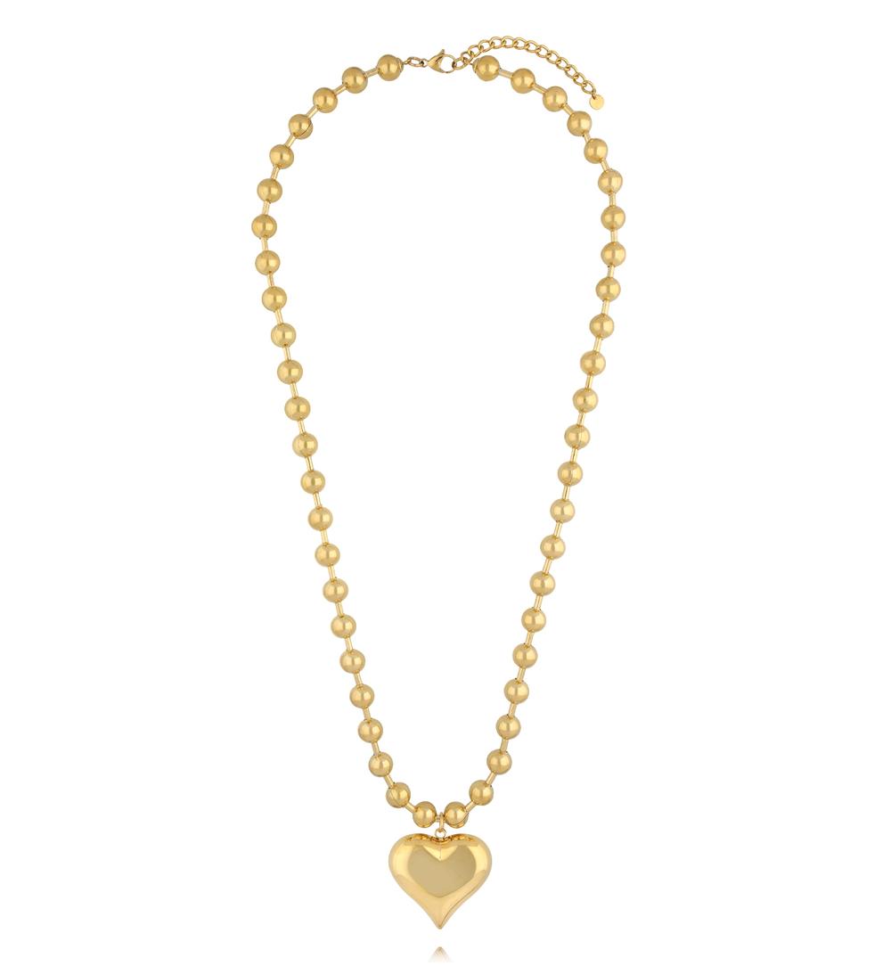 Zestaw złotych naszyjników z kulkami i sercami ZN0173