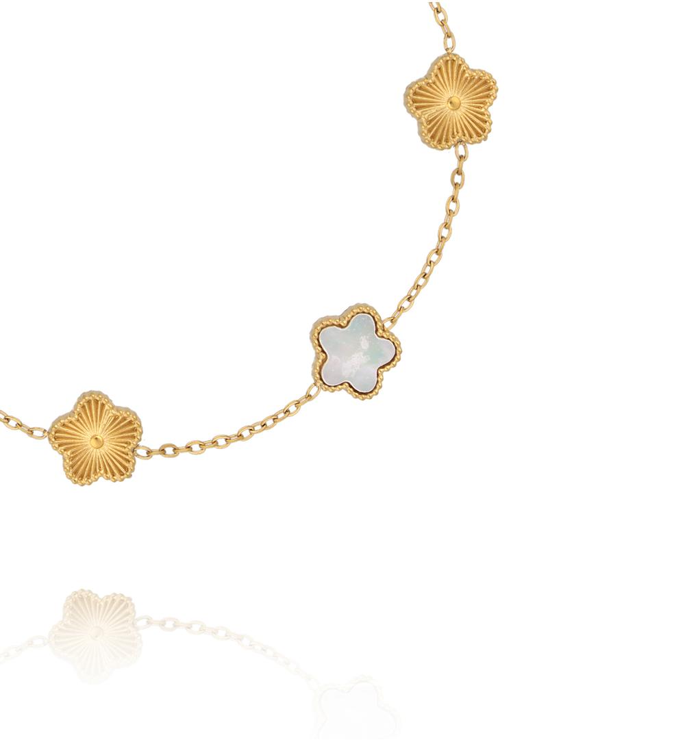 Bransoletka z motywem koniczynki z masą perłową i złotymi detalami BSY0603