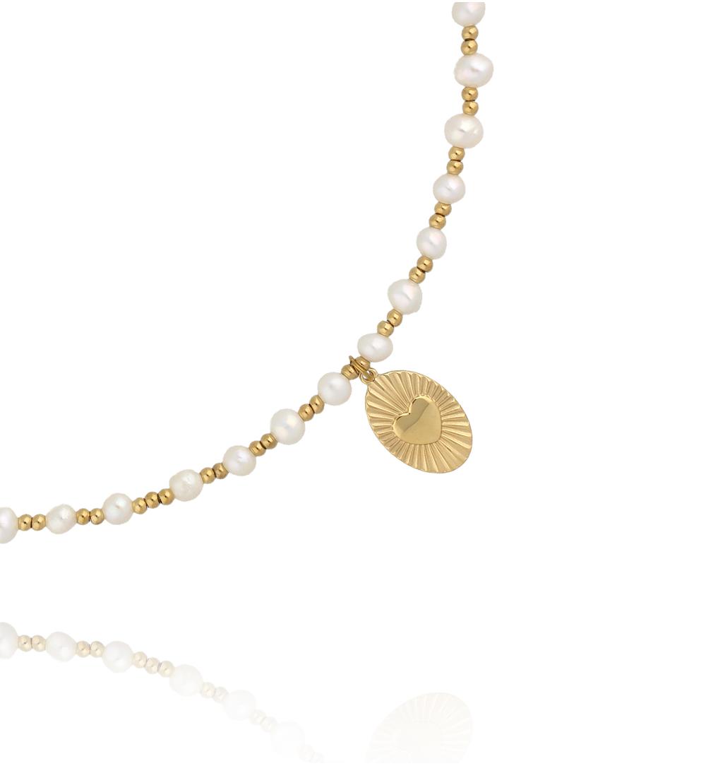 Naszyjnik z pereł z medalionem w kształcie serca NPE0374