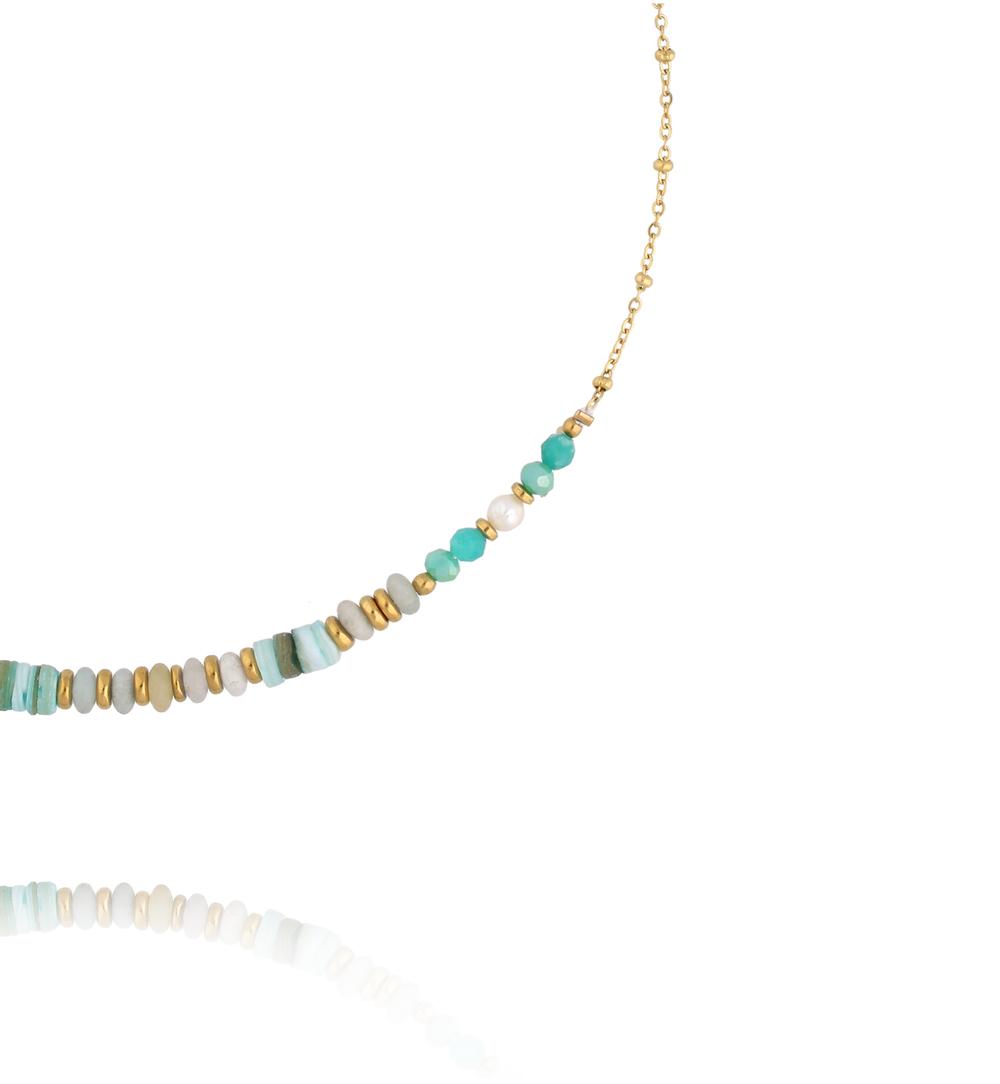 Naszyjnik z muszli, pereł, amazonitu i szklanych akcentów NPA1469