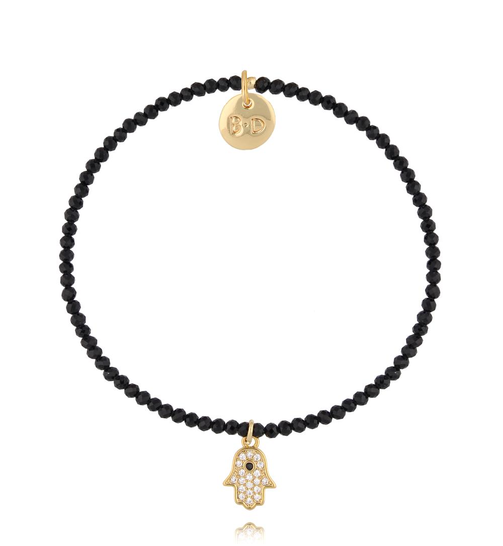 Bransoletka czarna z ręką Fatimy BTW3652