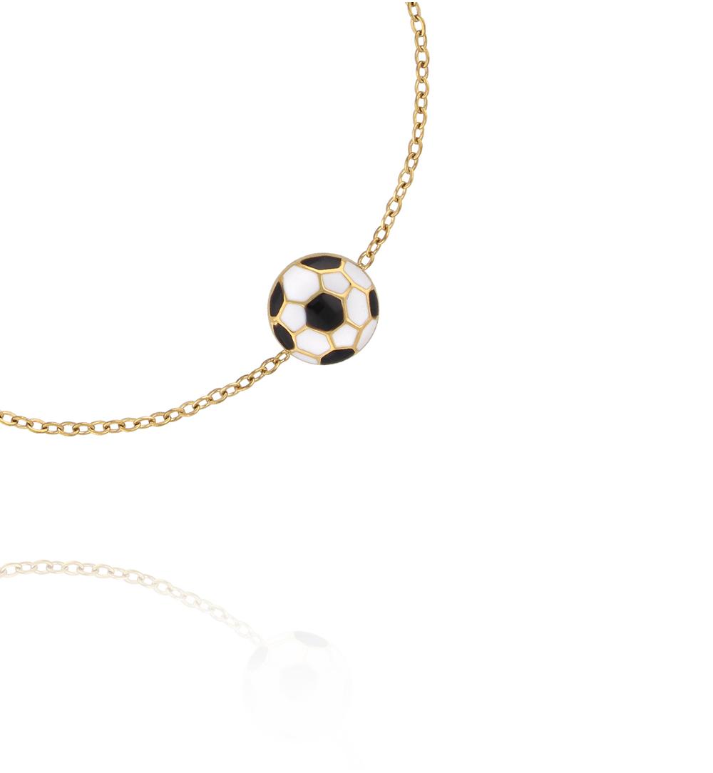 Bransoletka z emaliowaną piłką na złotym łańcuszku BSY0574