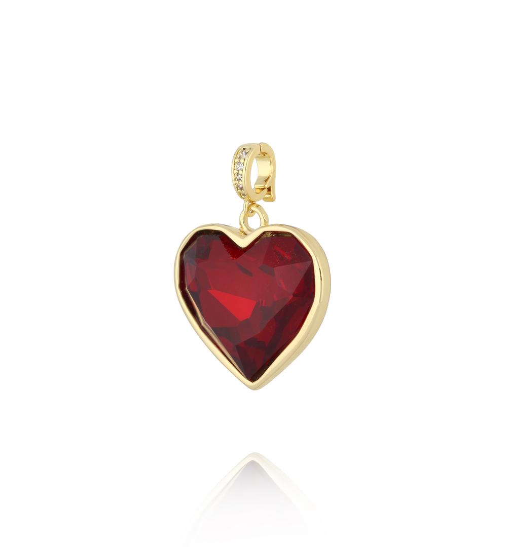 Charms złoty z sercem i rubinowo-bordowym kryształem CHSS0004