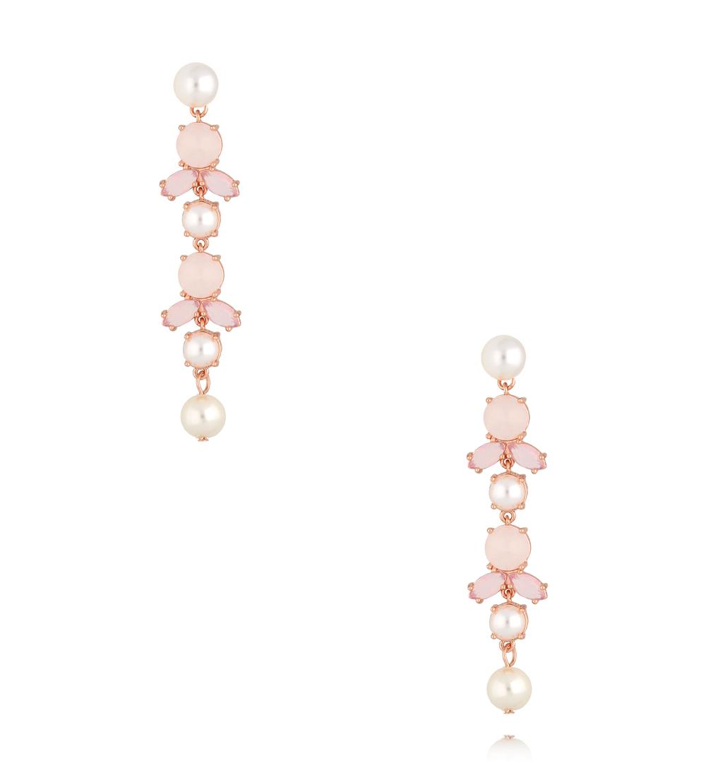 Kolczyki długie w odcieniu różowego złota z perłami KSS2166