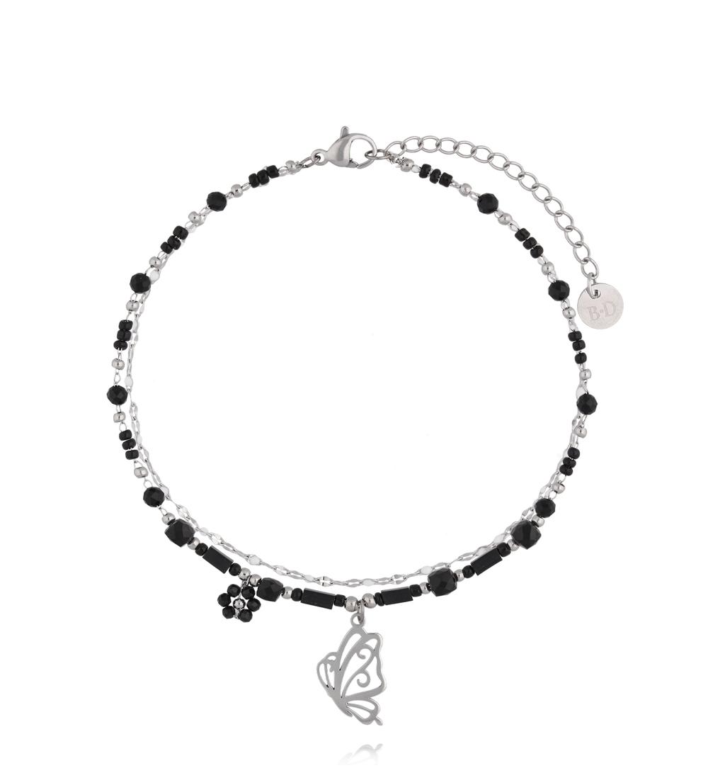 Bransoletka na nogę z turmalinami i zawieszką motyla BNSY0075