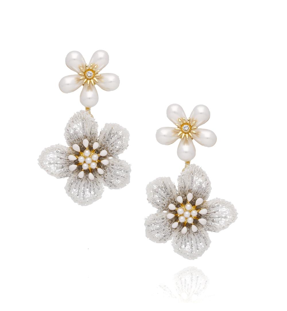 Kolczyki białe kwiaty z kryształkami KLI0016