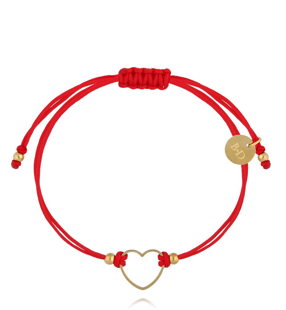 Bransoletka czerwona ze złotym sercem BGL1094