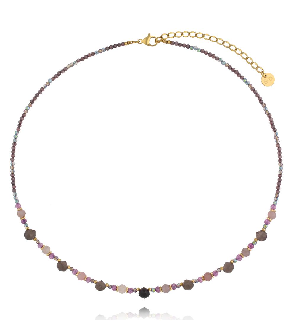 Naszyjnik z cyrkonii, szklanego kryształu i szarego agatu NTW1570