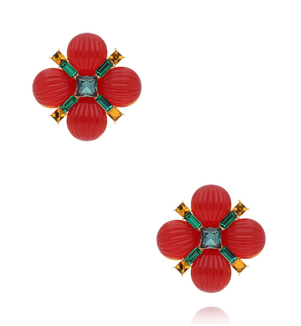 Kolczyki kwiaty w odcieniach czerwieni z kryształami KSS2226