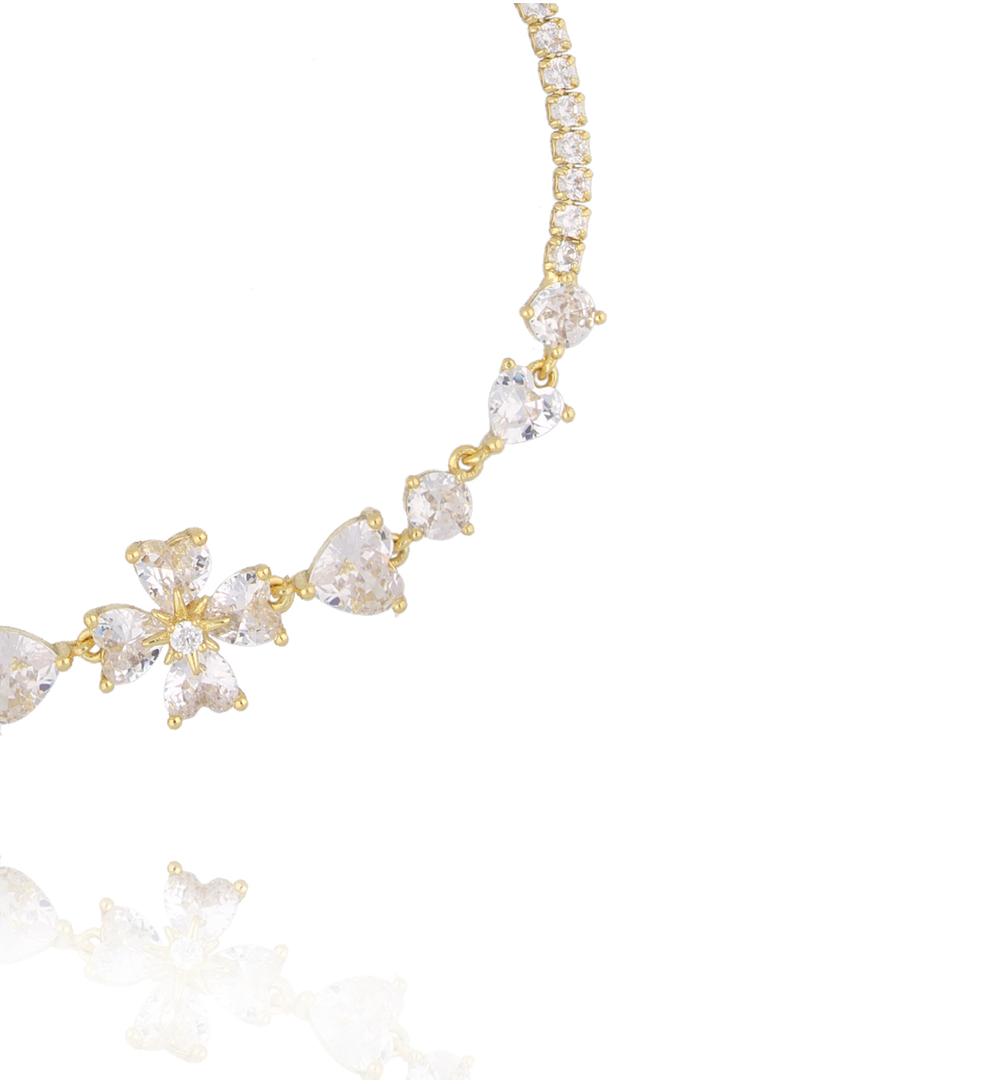 Bransoletka złota z koniczynką i cyrkoniami BSS0254