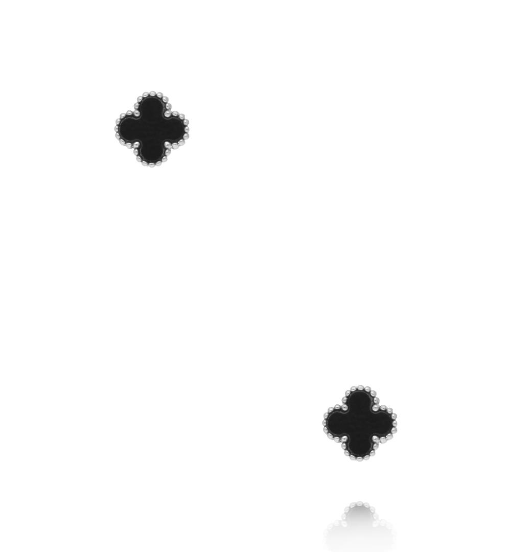 Kolczyki koniczynki z czarną emalią KSY0602