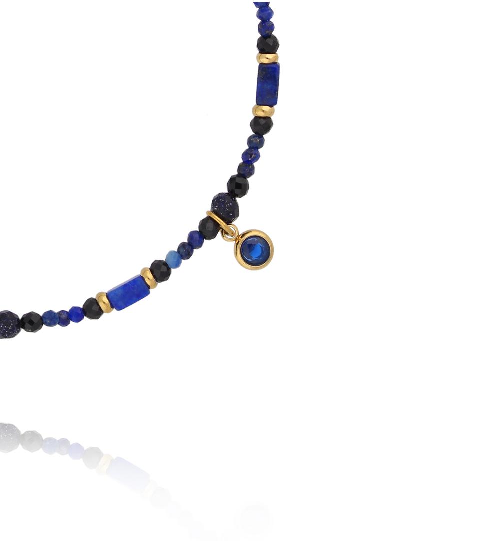 Bransoletka z lapisu lazuli i czarnego turmalinu z niebieską zawieszką BTW3568