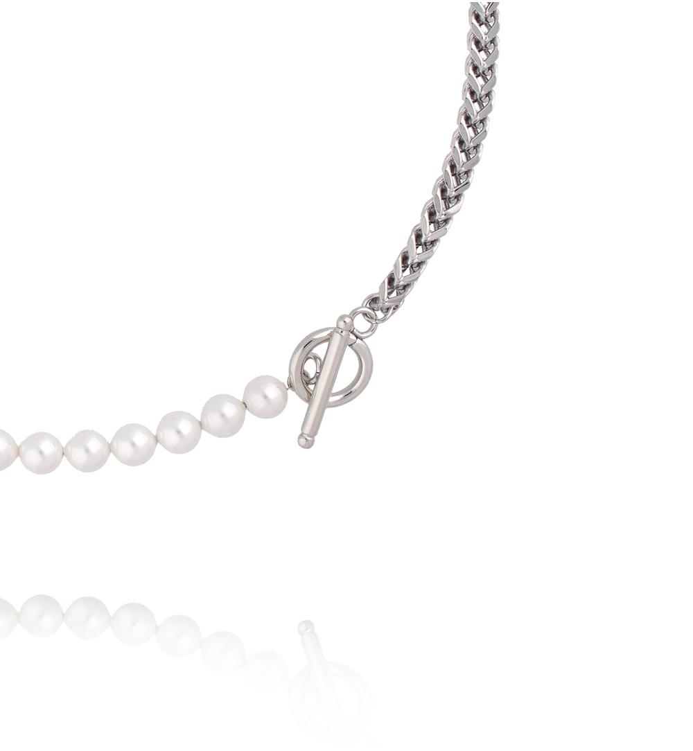 Naszyjnik z perełkami i srebrnym łańcuchem NSY0796