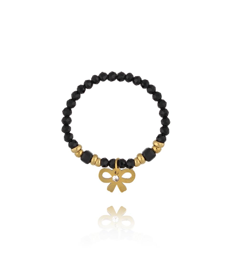 Pierścionek z turmalinami i złotą kokardką PTW0580