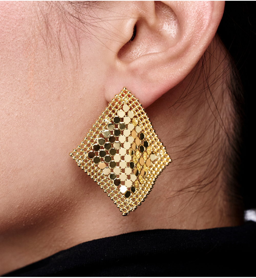 Kolczyki złote mesh w kształcie rombu KSS2199