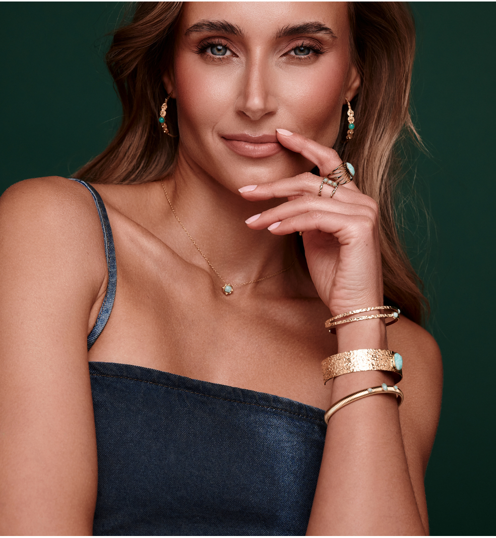 Bransoletka podwójna złocona z amazonitem BEA0025