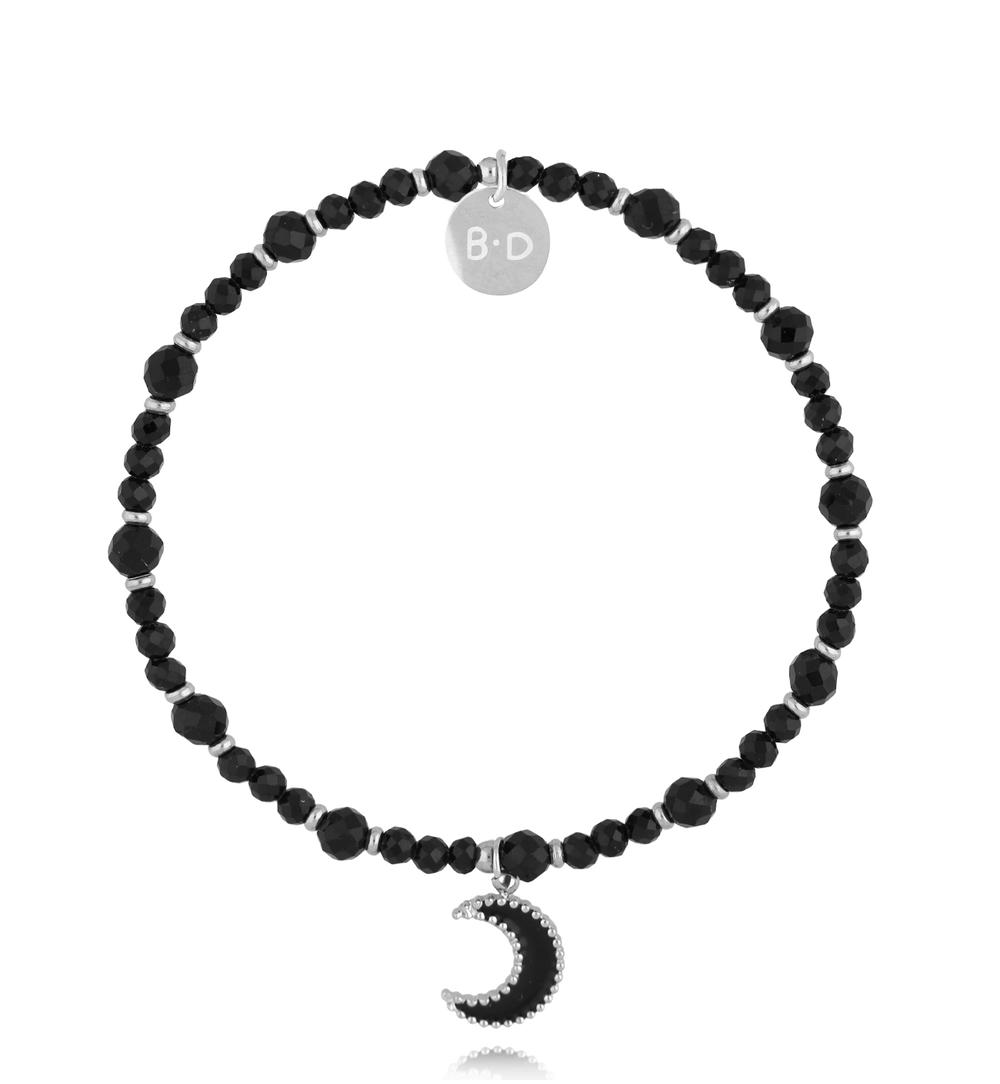 Bransoletka z czarnych kamieni z zawieszką księżyca BTW3605