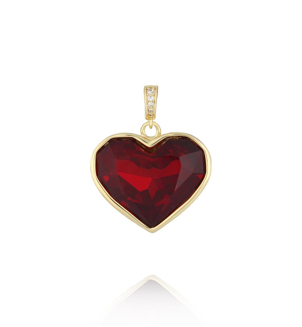 Charms złoty z sercem i rubinowo-bordowym kryształem CHSS0004
