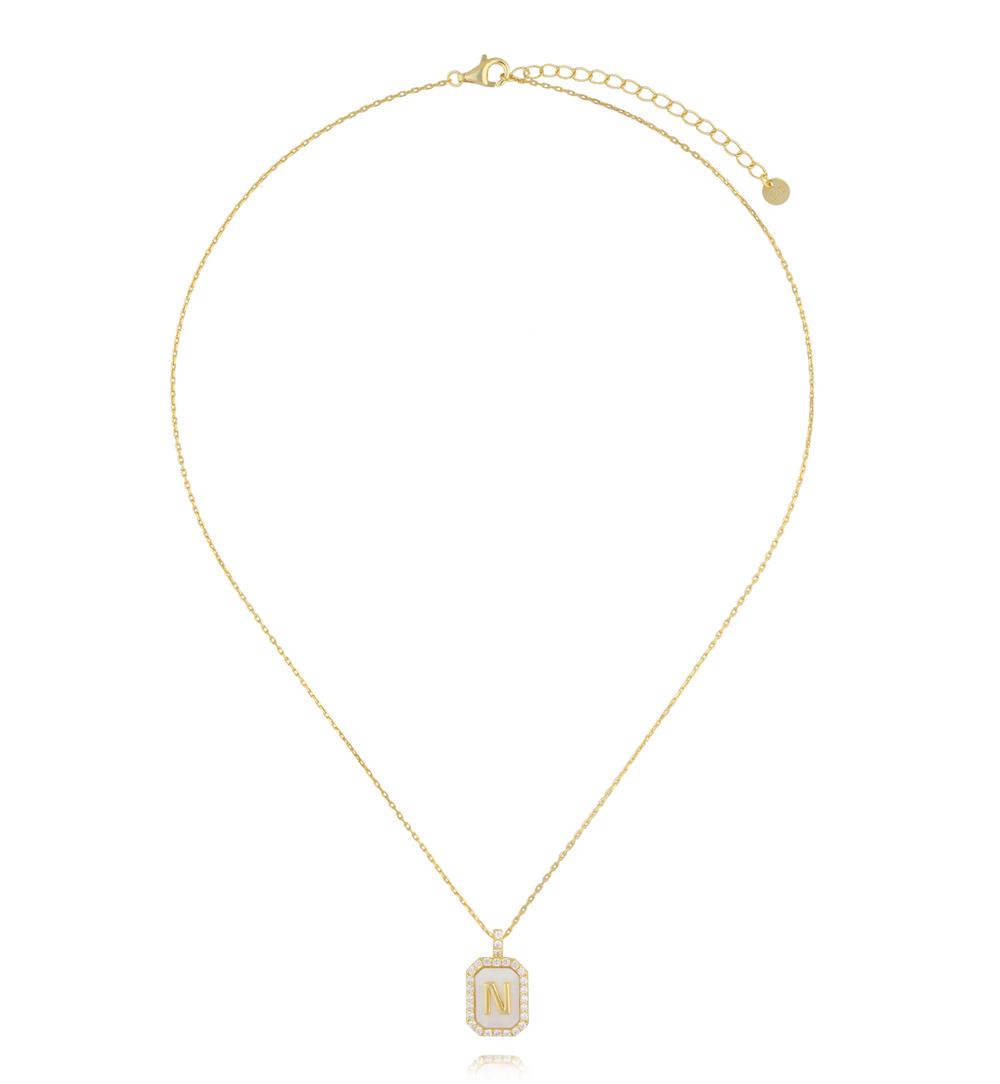 Naszyjnik z literką N na perłowym tle z cyrkoniami NCA0107
