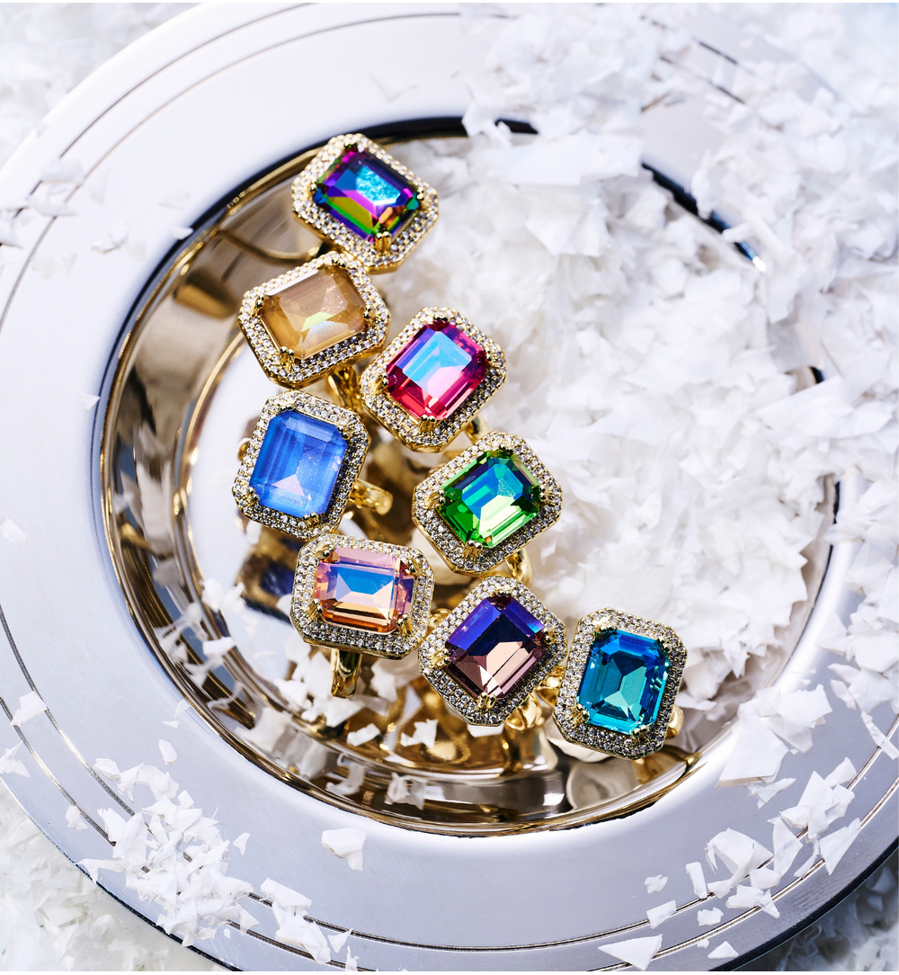 Pierścionek z zielono fioletowym kryształkiem Majestic PSS0042