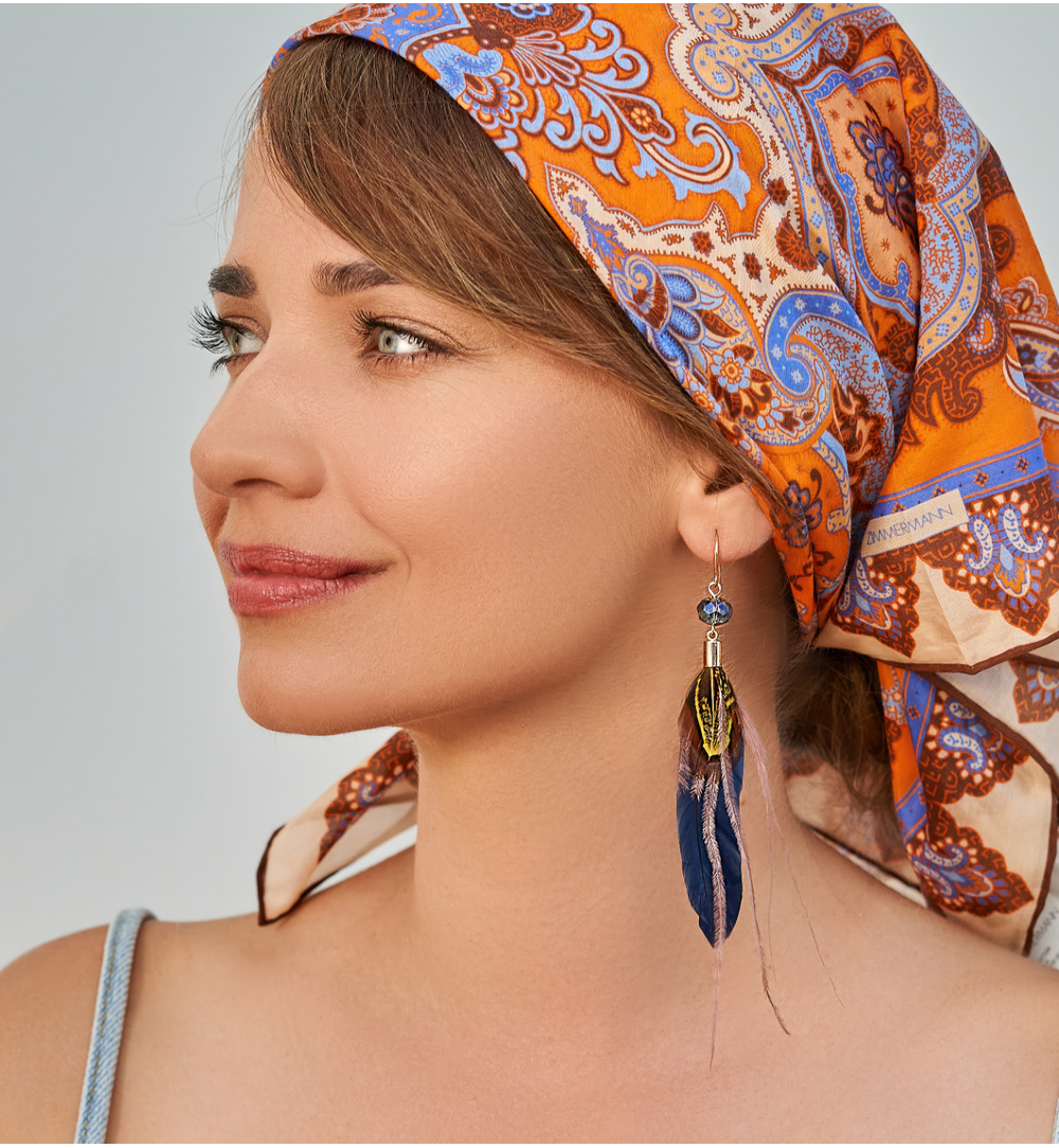 Kolczyki granatowe z piórkami Boho Feathers KFF0092