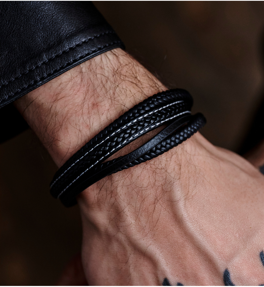 Bransoletka męska skórzana czarna BMITC0896