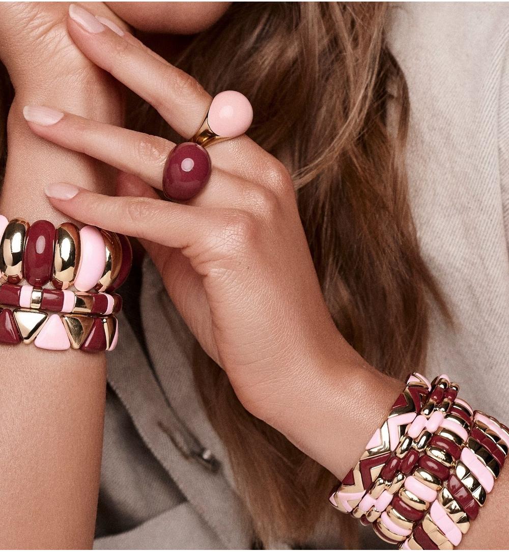 Pierścionek złoty z bordową emalią PSA1253