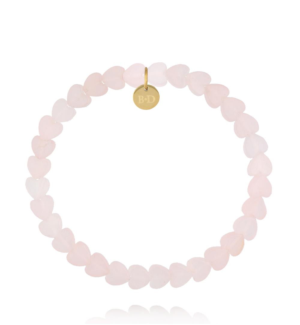 Bransoletka z sercami- kwarc różowy BTW3735