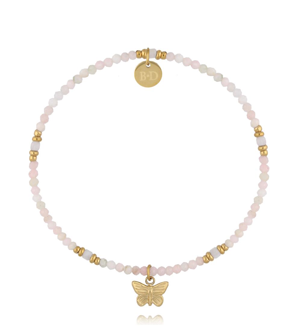 Bransoletka z różowymi opalami i motylkiem BTW3689