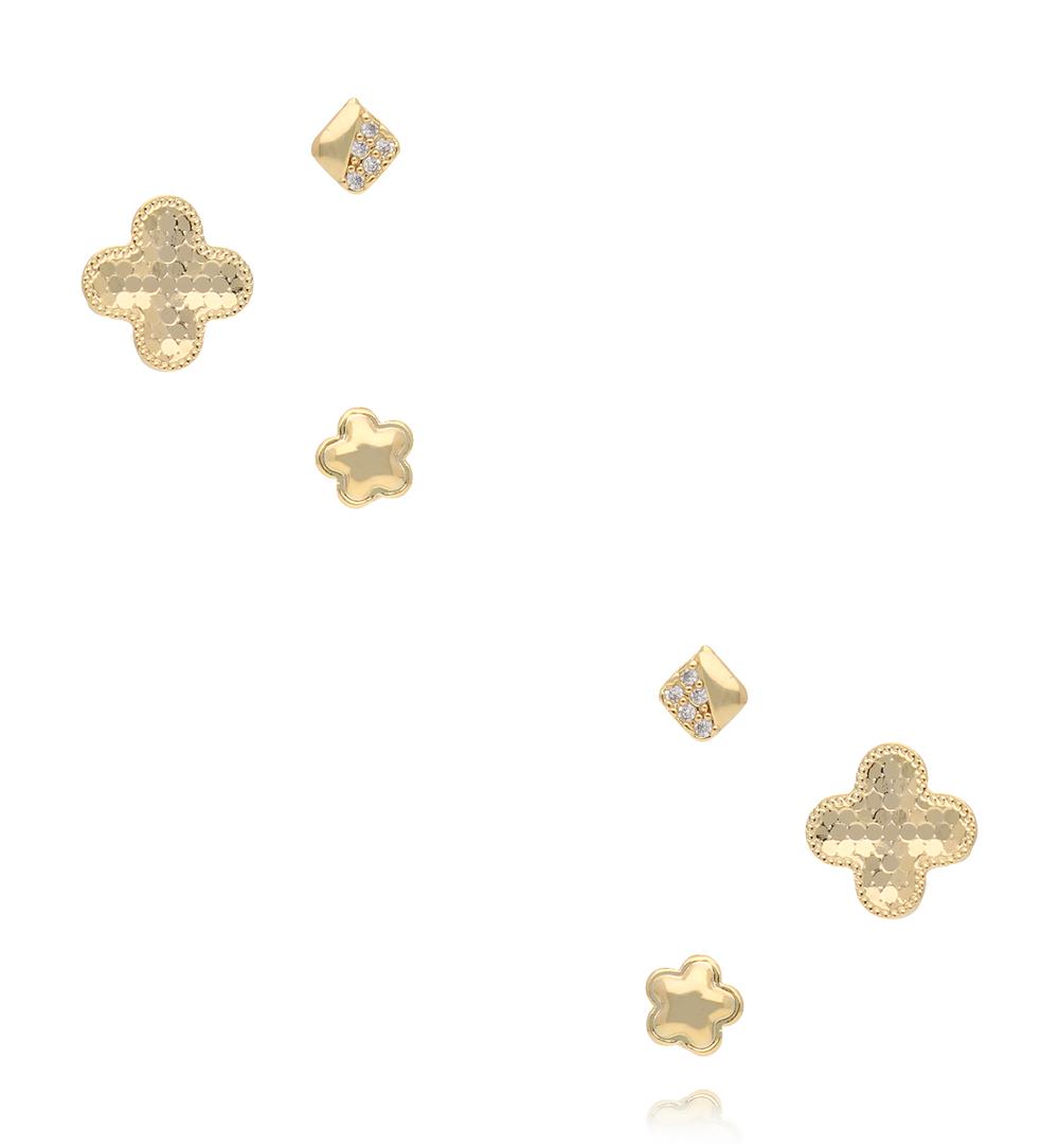 Zestaw kolczyków z koniczynkami złoty KMB0009