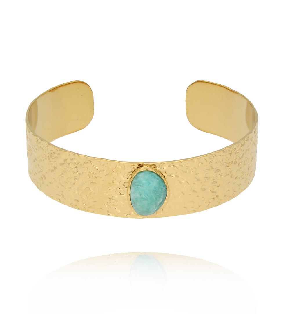 Zestaw złotych bransoletek z kamieniami w odcieniu turkusu ZN0147