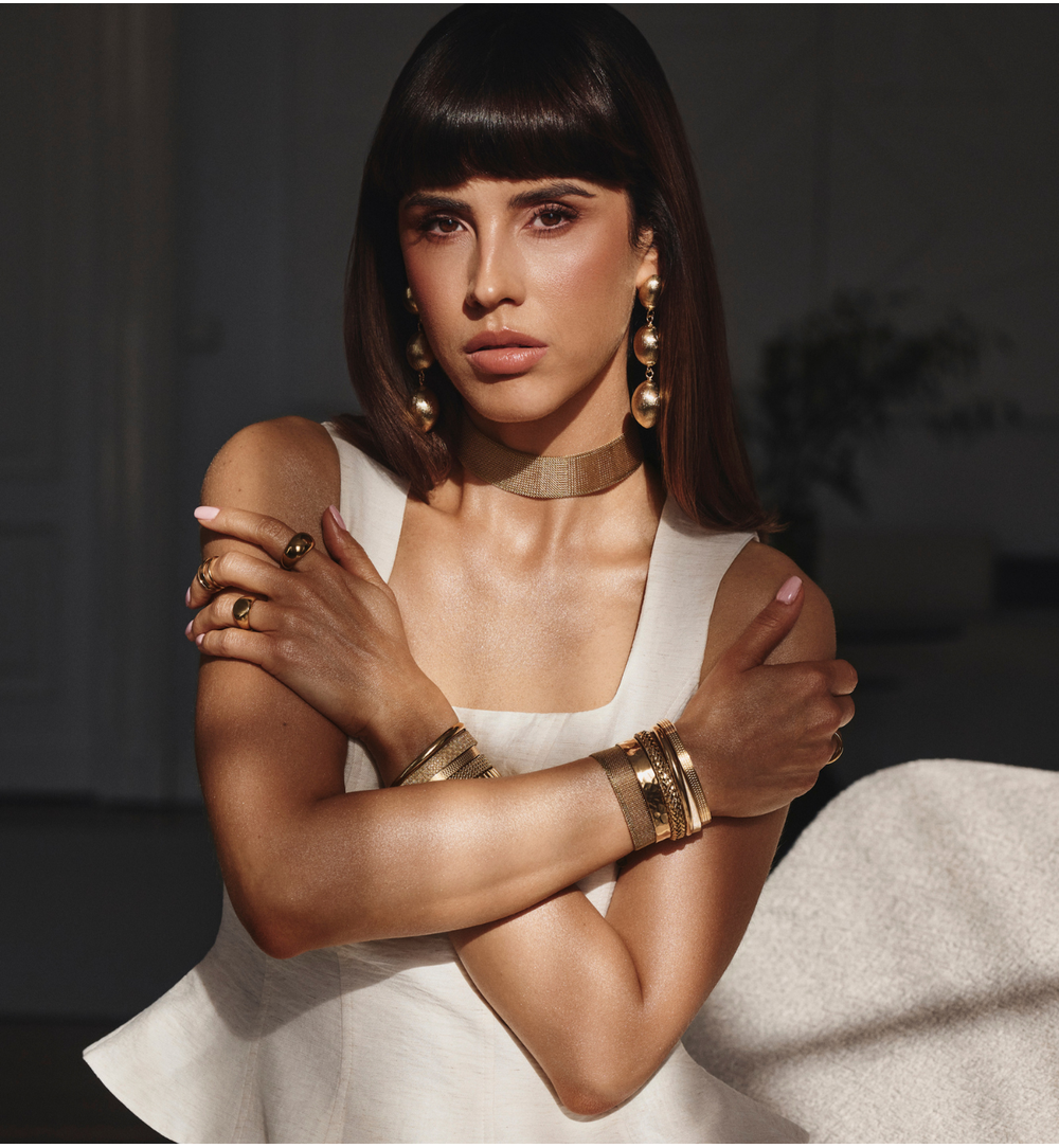 Klipsy złote potrójne Maristella KRG1054